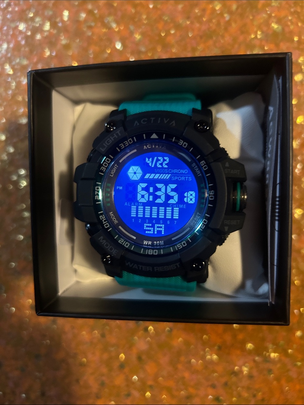 Ativa Teal and Black Digital Sport Watch with Blue Backlight